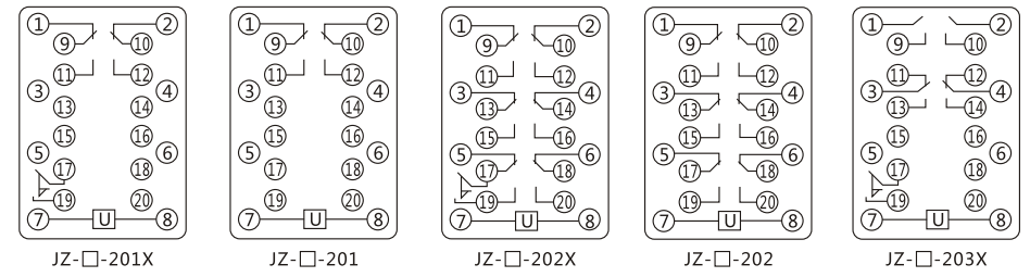 JZY（J)-202X静态中间继电器内部接线图及外引接线图