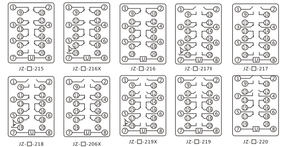 JZY（J)-202X静态中间继电器内部接线图及外引接线图