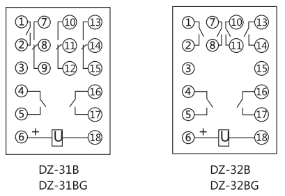 DZ-32B中间继电器中间继电器内部接线图及外引接线图(正视图)